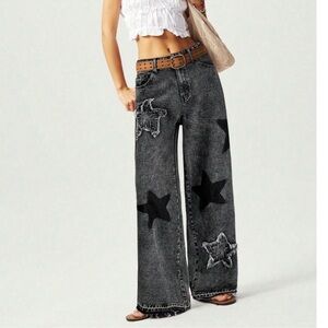 Western Star Print Patch Straight Leg Denim Jean Pants S M L